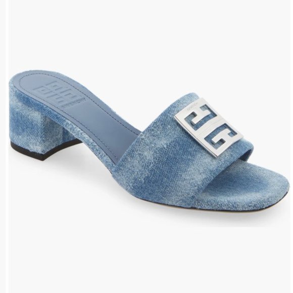 Givenchy 4G Block Heel Slide Sandal Mule Denim Blue Italy Sz.38.5 - Picture 1 of 11
